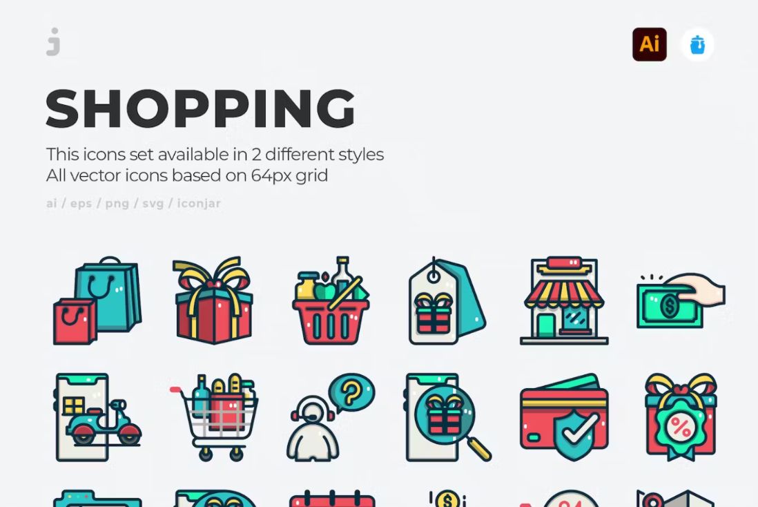 30 Colorful Shopping Icons Set