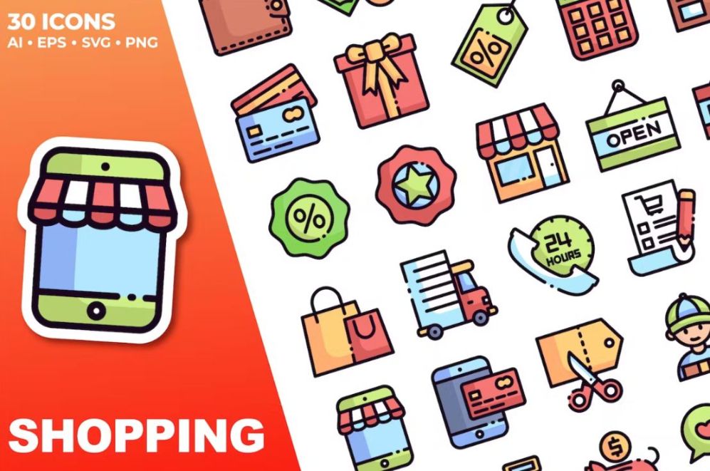 30 Unique Shopping Icons Set