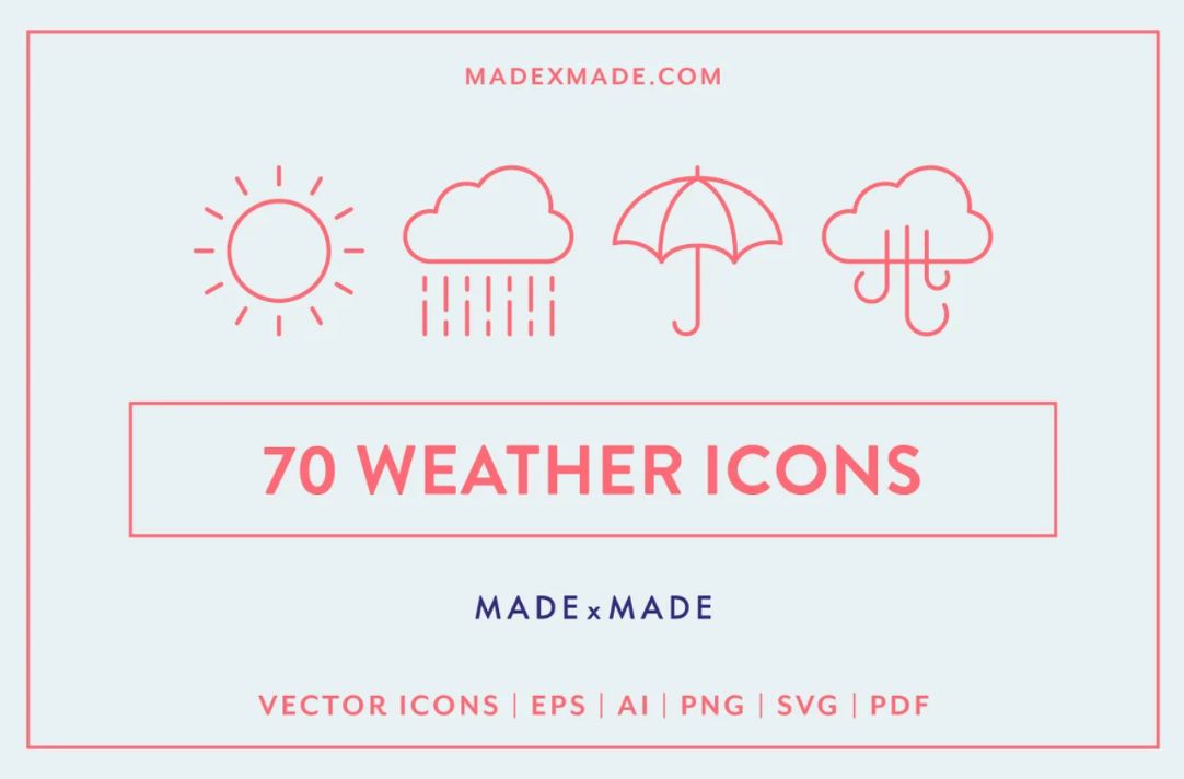 70 Linear Weather Icons Set