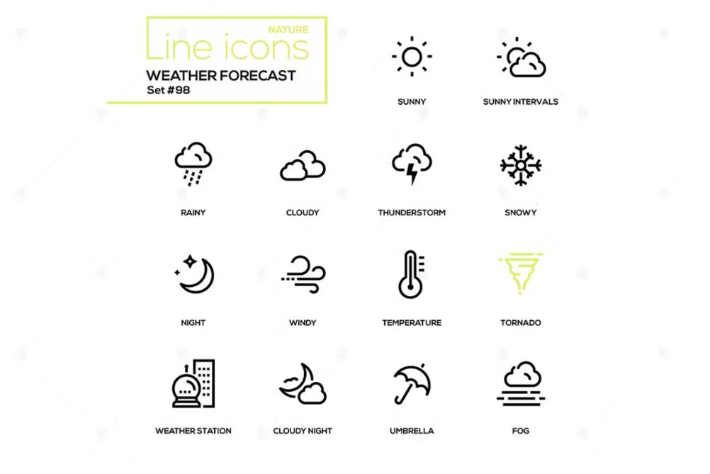 Linear Weather Forecast Icons Set