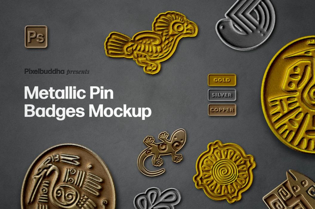 Metallic Badges Mockup Set