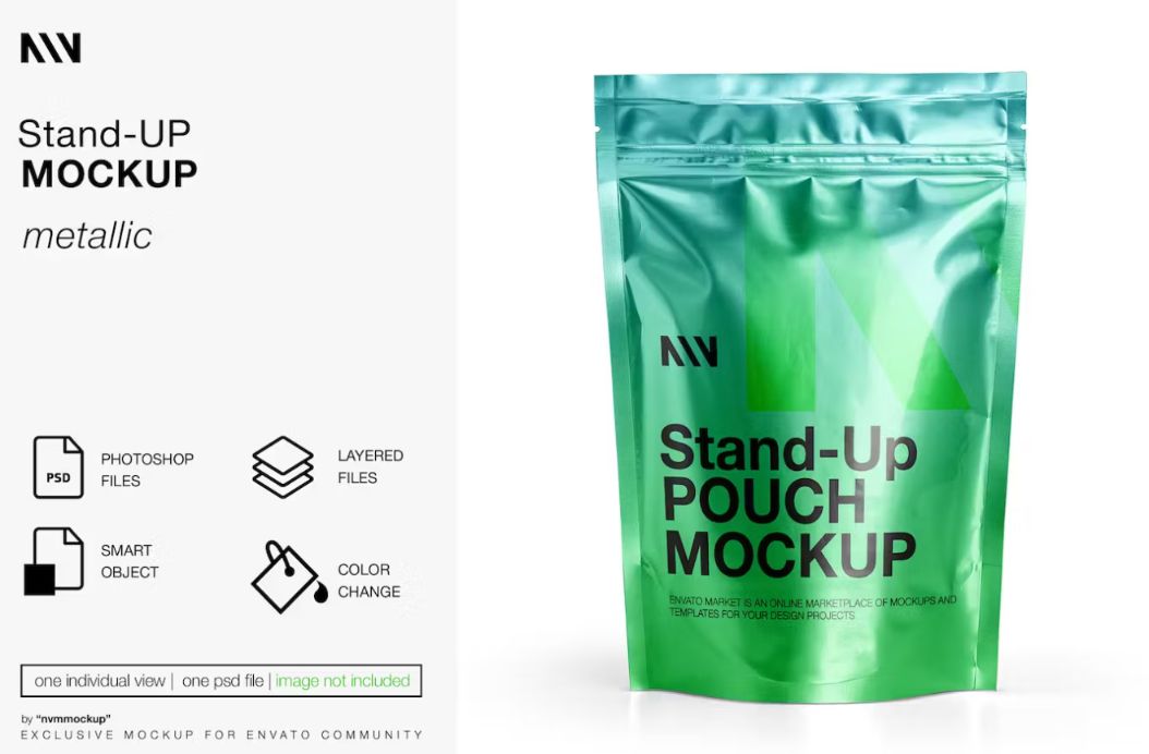 Metallic Stand Up Pouch Mockup PSD