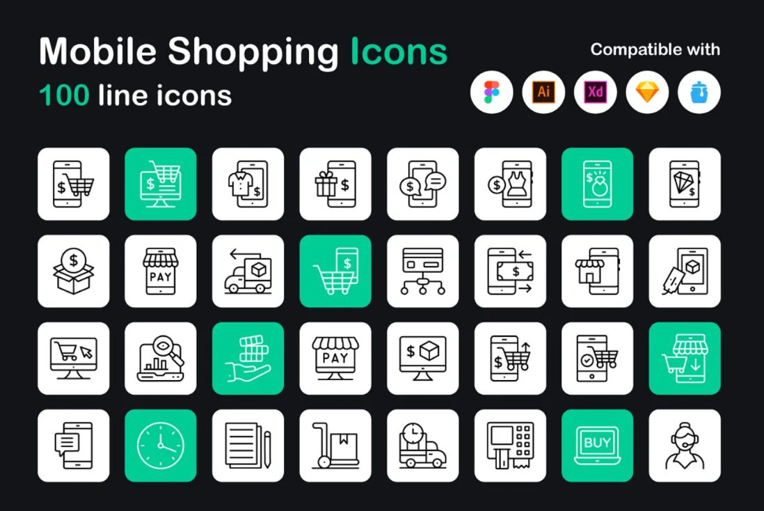 Mobile Shopping Icons Set