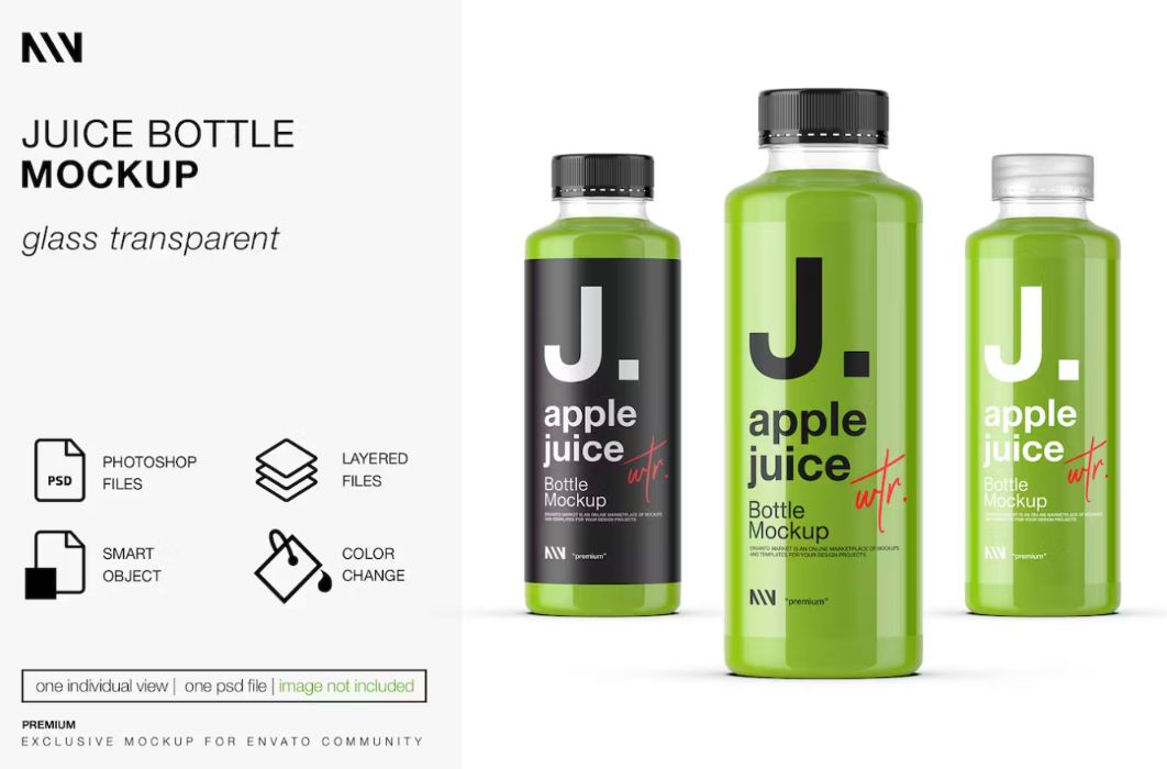 Transparent Juice Packaging Mockup PSD