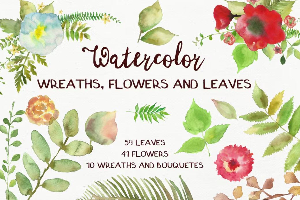 Watercolor Wreaths and Flowers Set