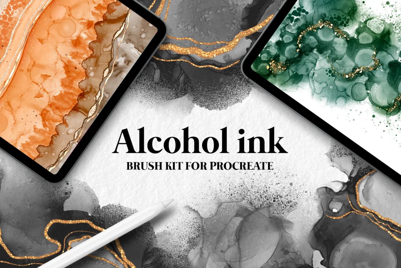 Creative alcohol ink brushes set in procreate format
