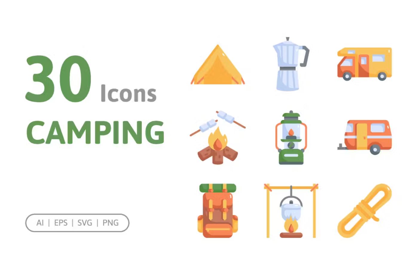 30 Unique Camping Icons Set