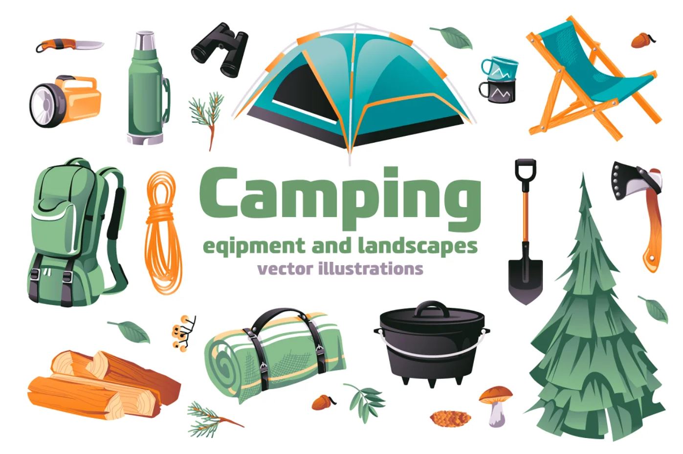 Camping Equipment Vectors Set