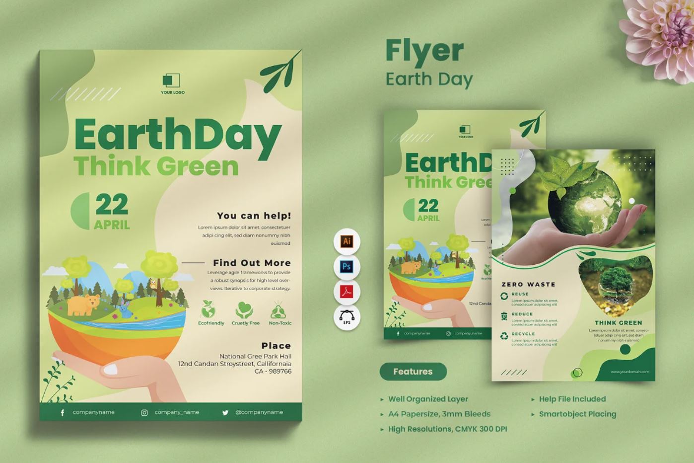A4 Earth Day Event Flyer Template Download
