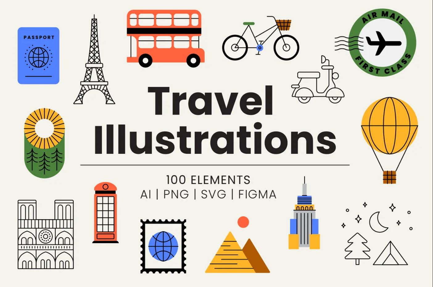 Guidebook Travel Illustrations Set