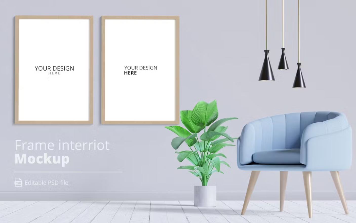 Two Large Wood Frame Mockups in a Interior Scene