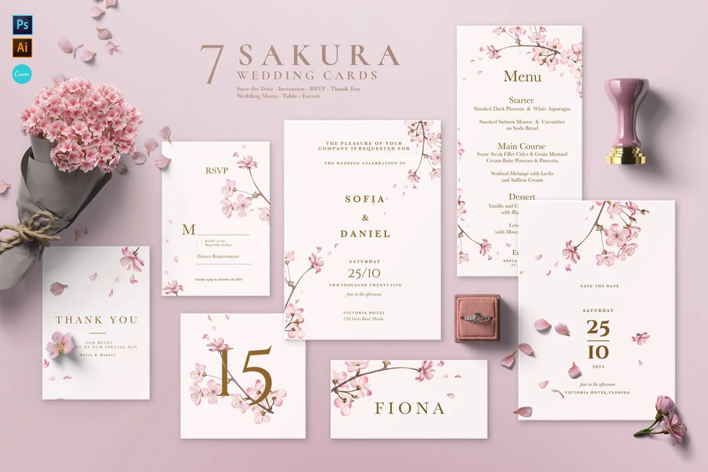 Minimalist Wedding Cards With Floral Designs