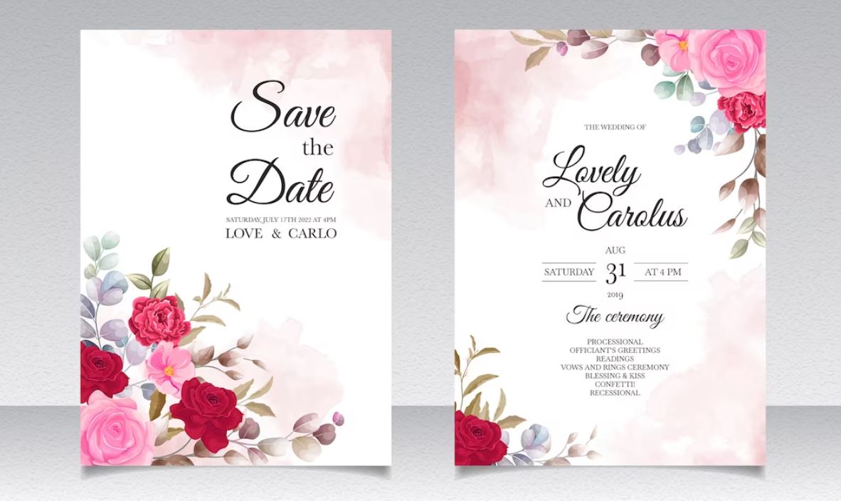 Pink Floral Card Design Template For Wedding