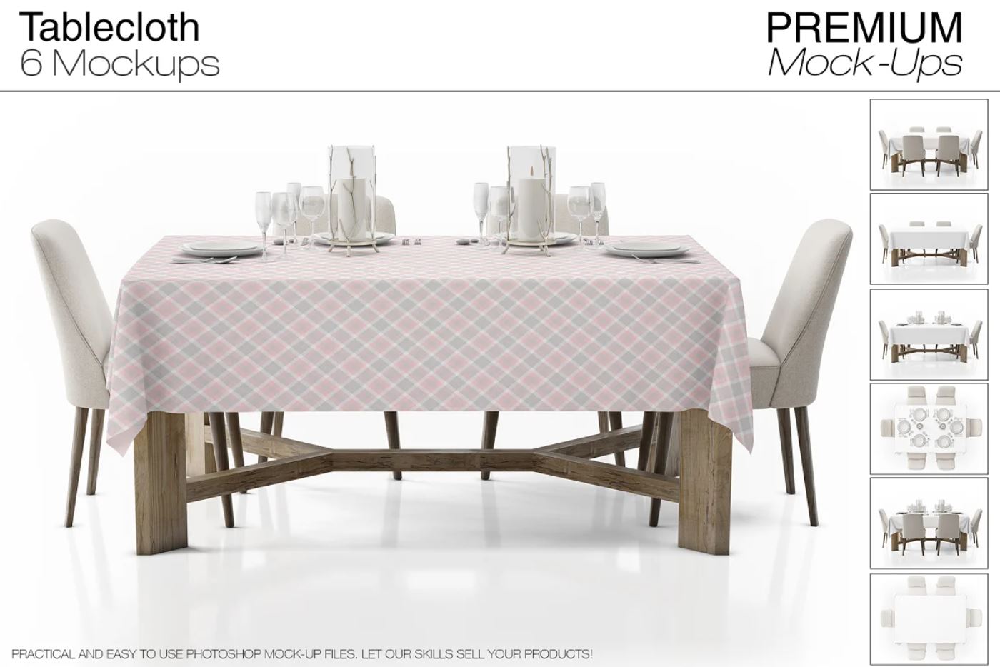 Tablecloth Fabric Presentation PSD on Dining Room