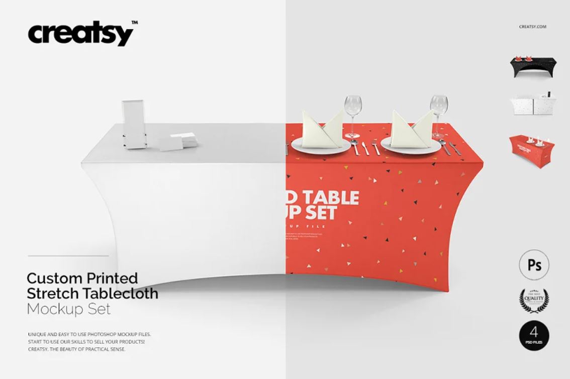 Tablecloth Design Presentation on 3D Table in Multiple Views
