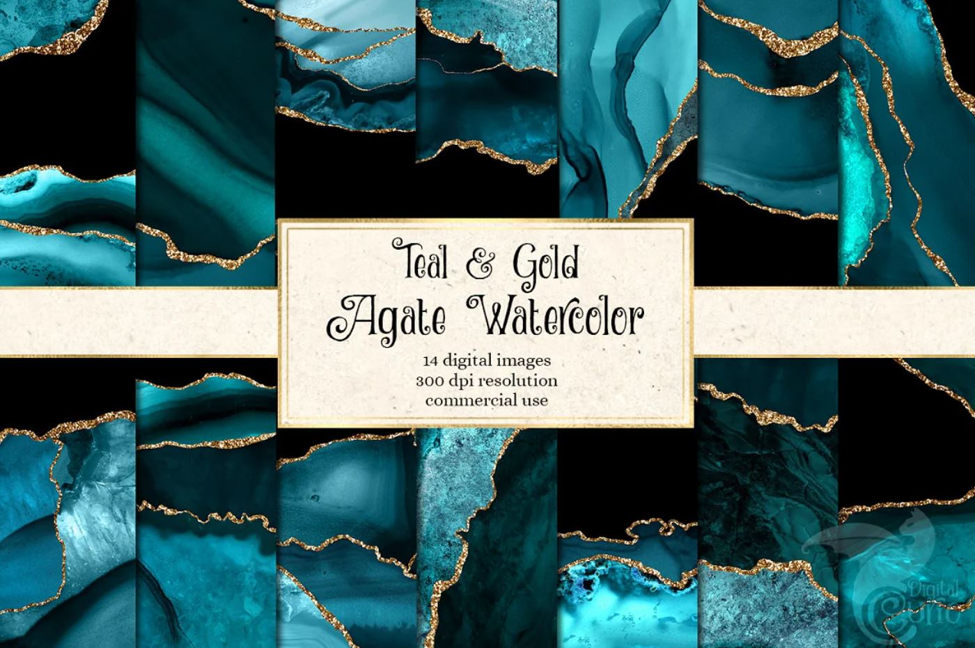 Teal and Gold Agate Backgrounds