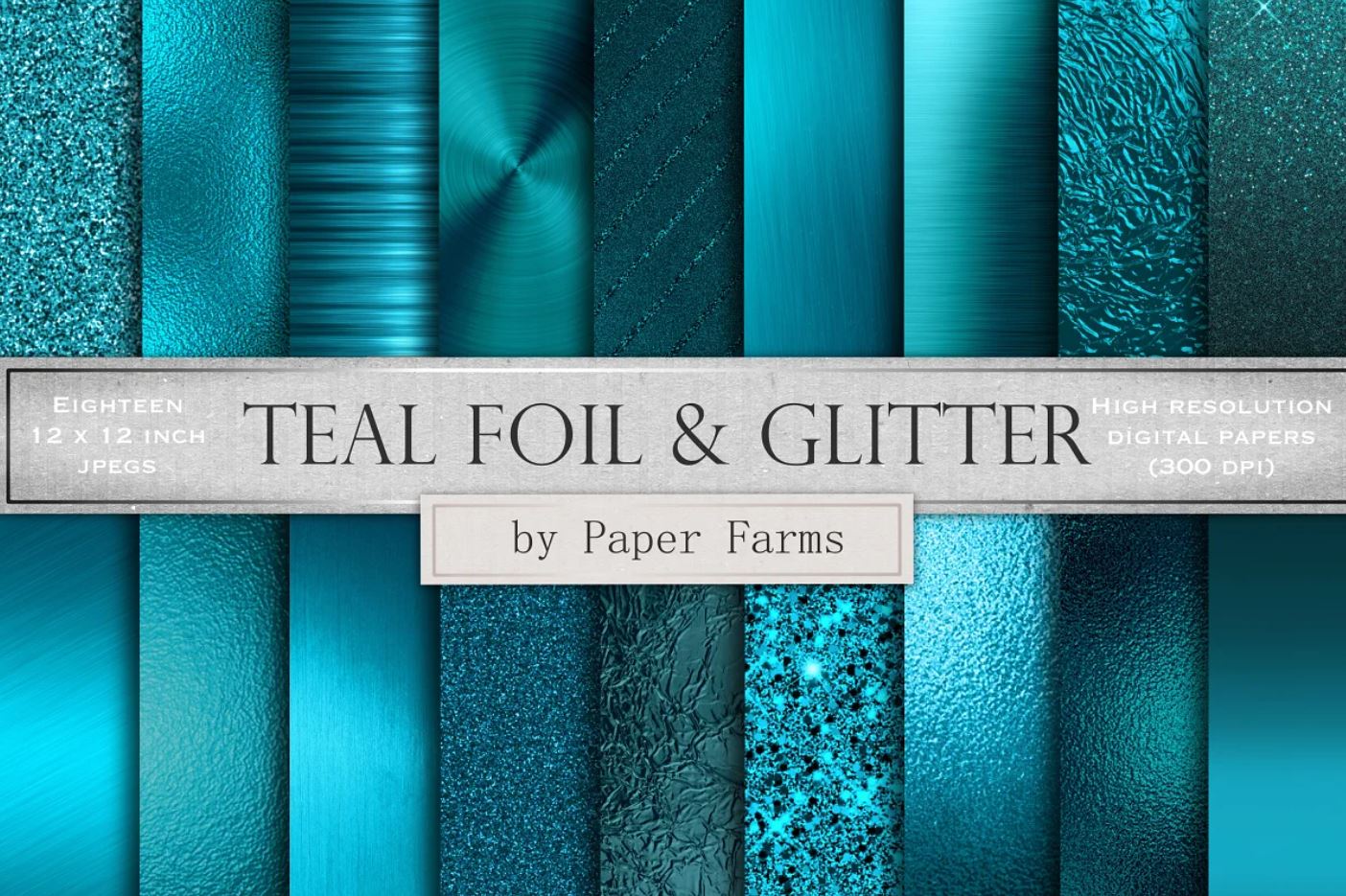 Foil and Glitter Style Teal Textures Set