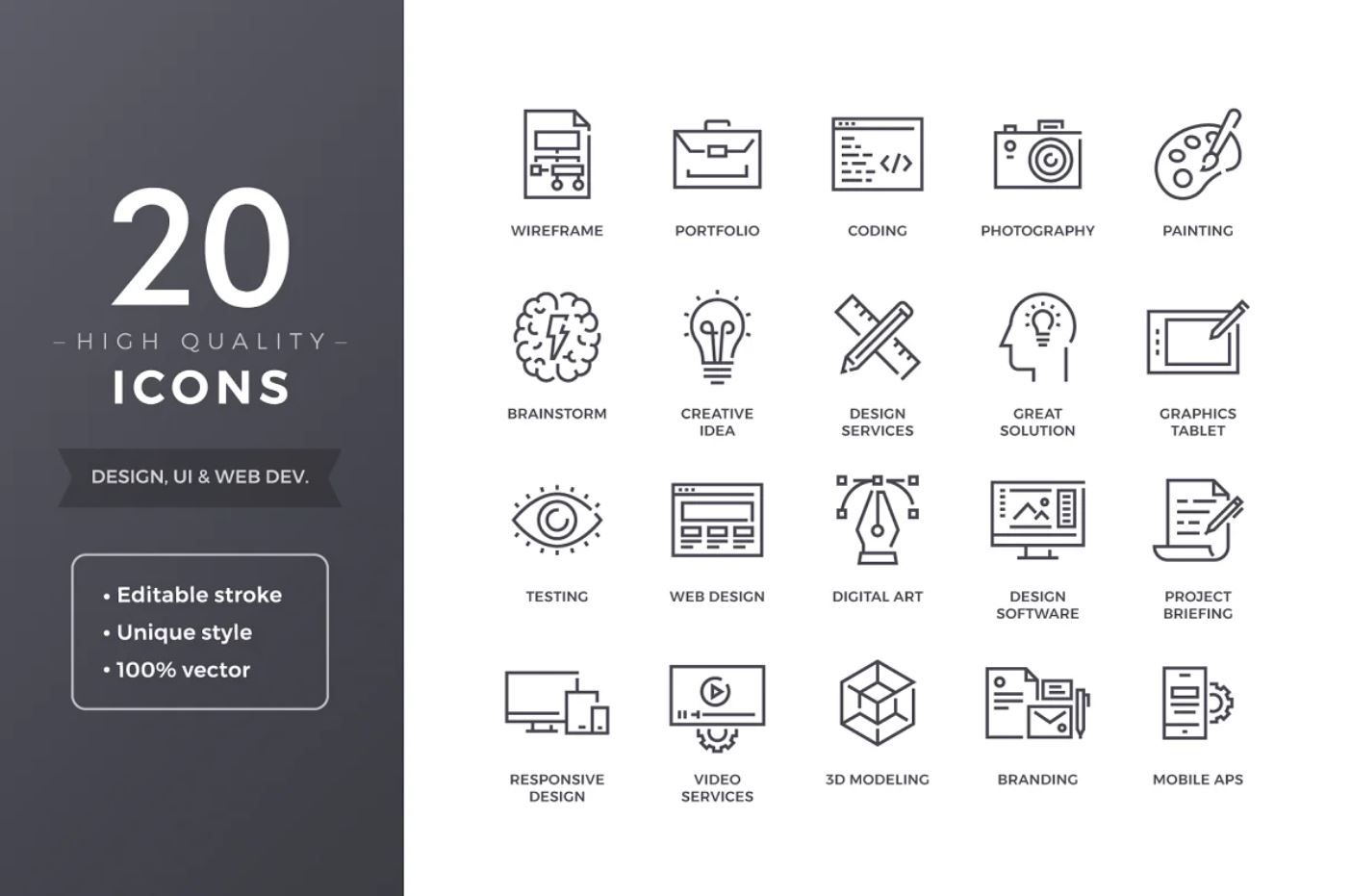 20 High Quality UX and UI Icons Set