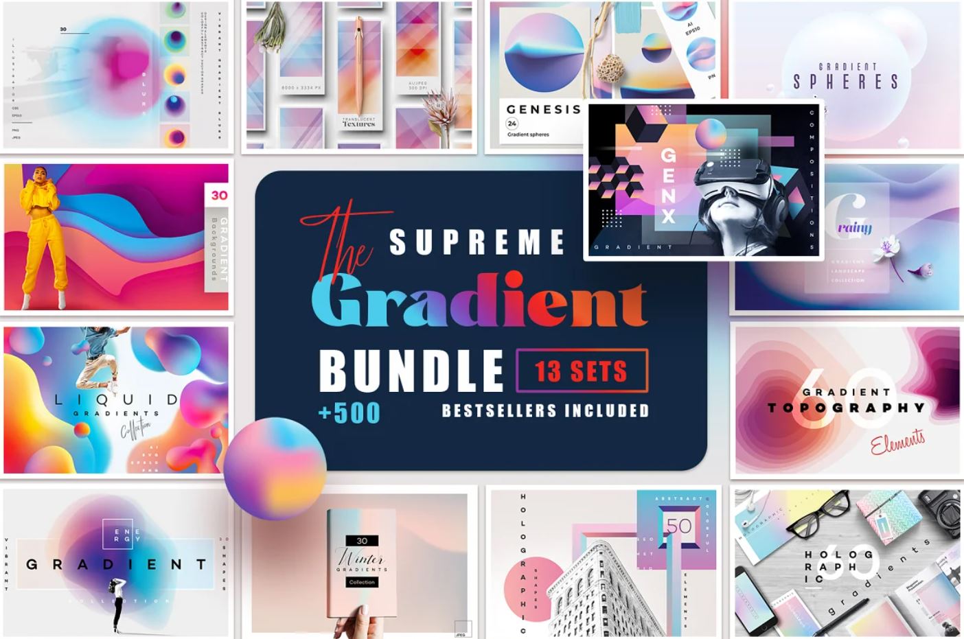 13 Unique weathered gradients set for unique print and web design templates