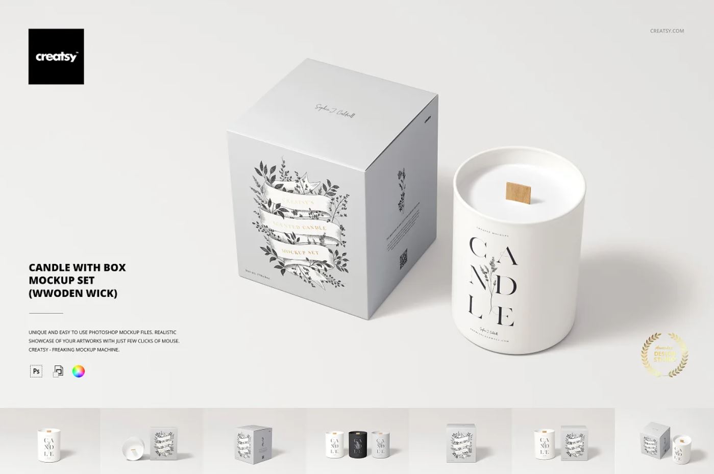 Simple candle packaging and branding design mockups