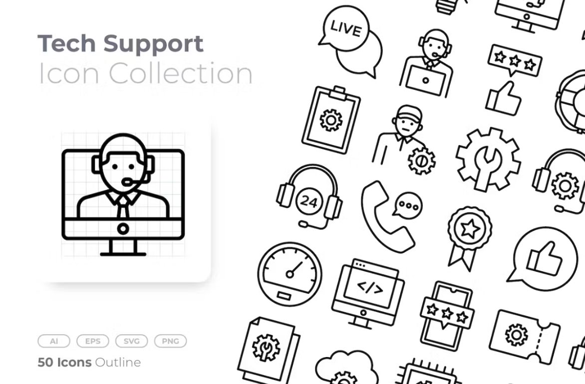 50 Tech Support Vector Icons