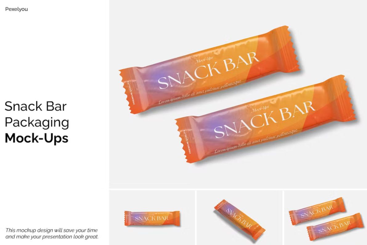 Creative Packaging Mockup PSD for Presenting Snack Bar Designs