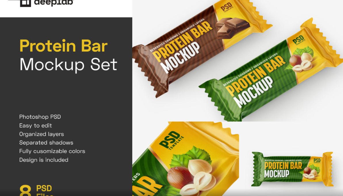 Free Protien Bar Mockup PSD Fully Editable Templates  for Branding Presentations