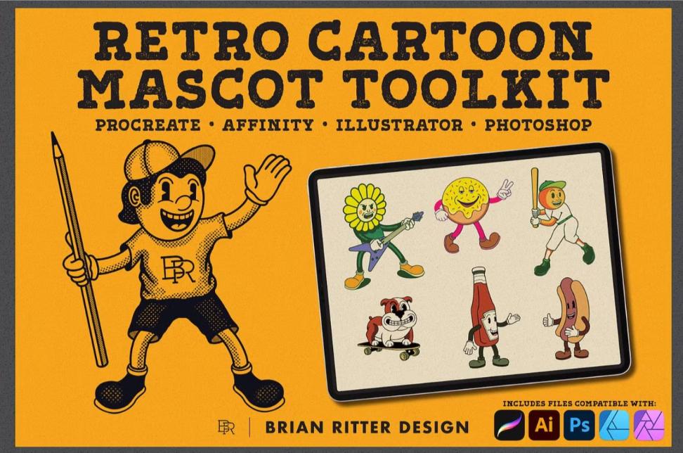 Creative Retro Mascot Brush Kit