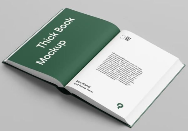 Free Open Thick Book Mockup