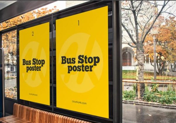 Free Bus Stop Poster Mockup PSD