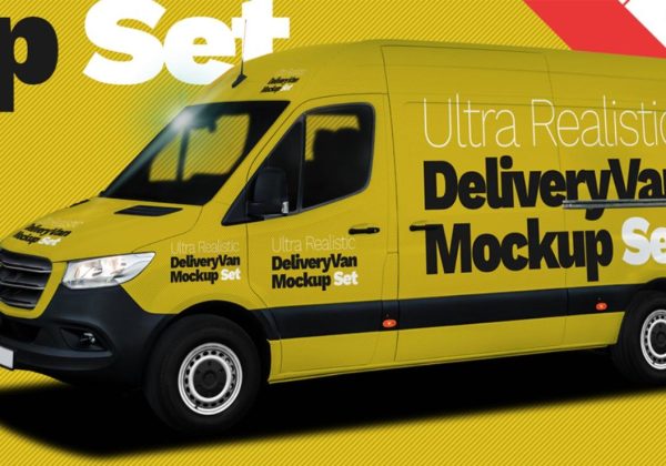 Realistic Delivery Van Mockup