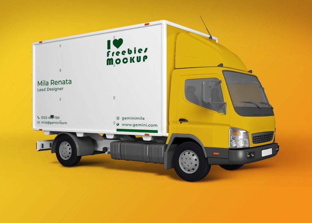 Free Realistic Delivery Van Mockup PSD