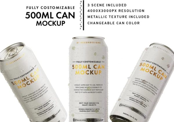 500 ml Soda Can Mockup PSD