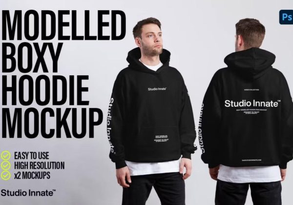 Boxy Hoodie Mockup PSD