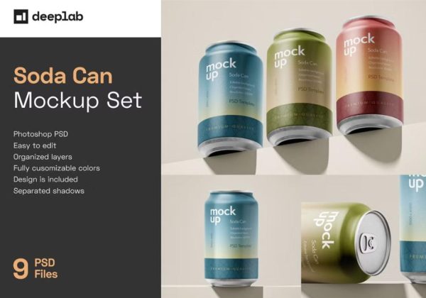 Photo Realistic Soda Can Mockup Set