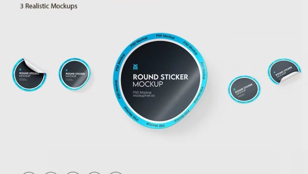 3 Realistic Round Sticker Mockup