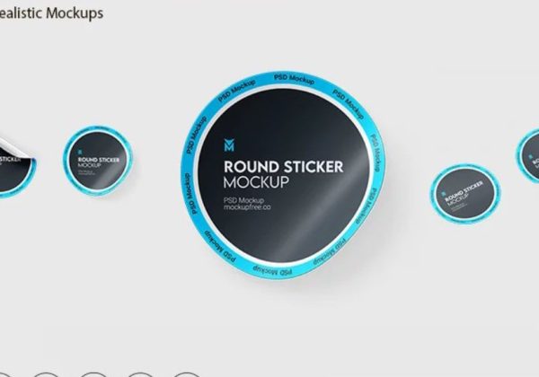 3 Realistic Round Sticker Mockup