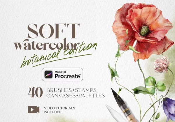 Botanical Watercolor Procreate Brushes Set