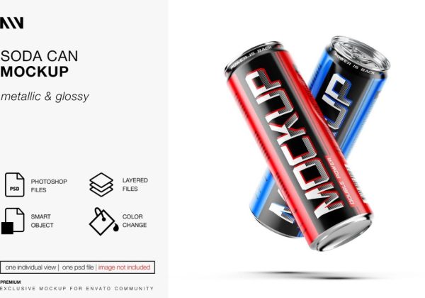 Glossy Soda Can Mockup PSD