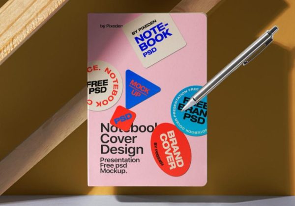 Sticker on Notebook Mockup PSD